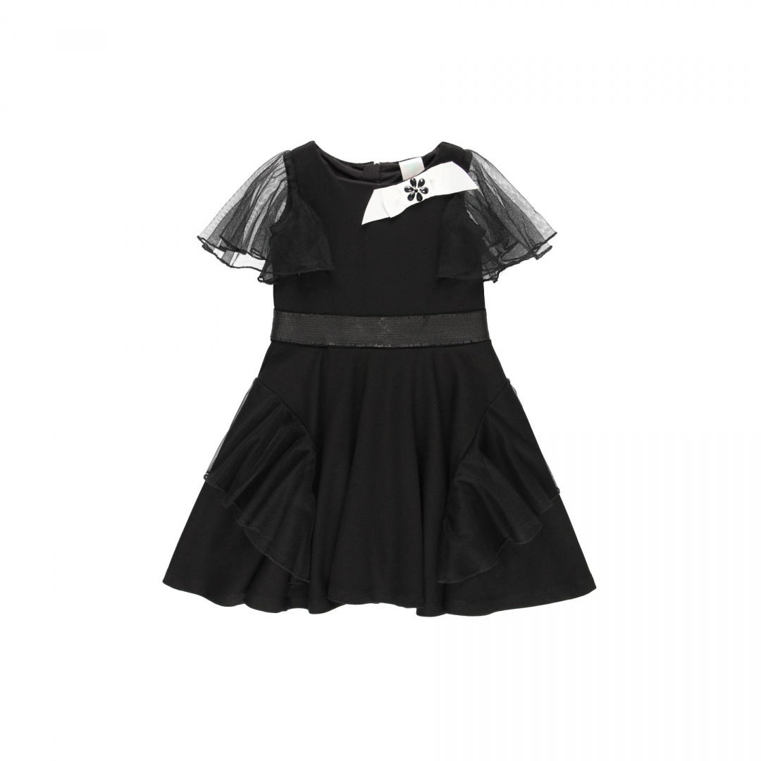 Elegancka czarna sukienka z tiulowymi rękawami 722203-890 BOBOLI